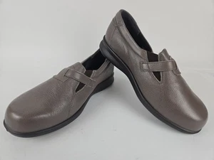 Easy B Shoes Women Leather Flat Comfort Strap Size 6 Grey - Picture 1 of 10