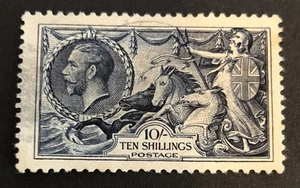 GB KGV 1934 Re-engraved Seahorse. 10s Indigo. SG452. Used.V Light Frank (A112) - Picture 1 of 3