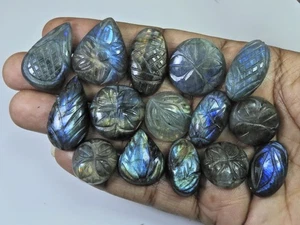 255Cts. Lote de 15 piezas de piedras preciosas sueltas cabujón mezcla tallado labradorita natural - Imagen 1 de 6
