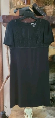 Vestido de Seda Negro Talla 14 Manga Corta Cambio Floral Semisheer En Pecho Shomi Vintage Foto 1 de 4