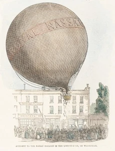 Ballon-Unfall in London,  1849, Holzstich Realismus Unbekannt (19.Jhd) - Picture 1 of 5