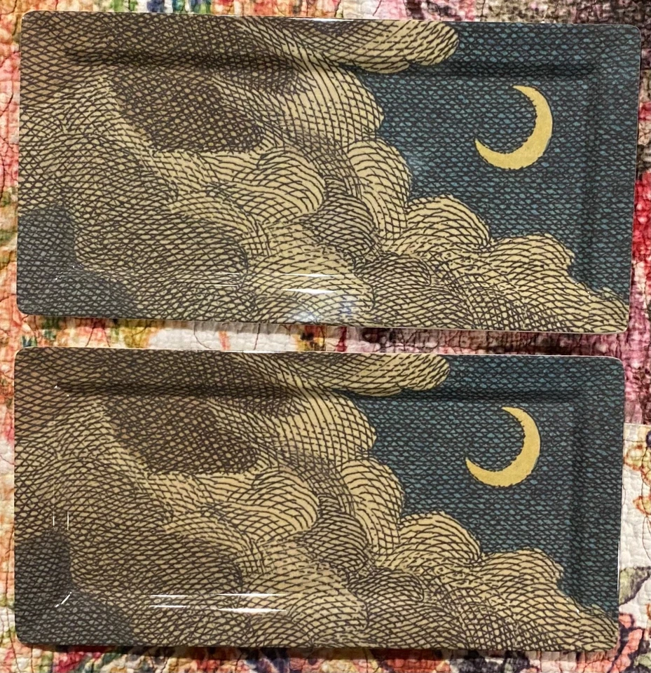 NEW SET OF 2 John Derian Midnight Snack Serving Tray Melamine Threshold 14" x 7" - Image 1 of 4