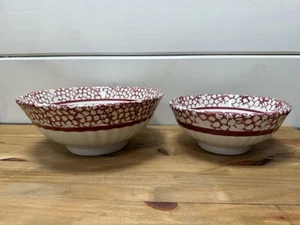 Set of 2 Nesting Bowls Red & White Spongeware Pottery Italy 7.75”, 9.5” - Picture 1 of 12