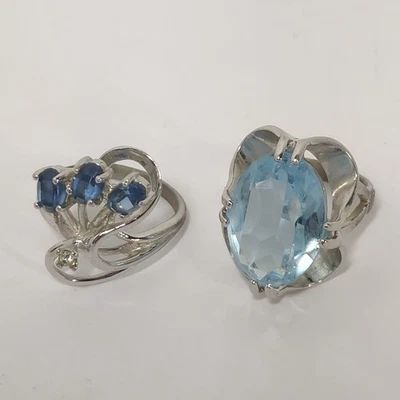Lote de 5 anillos gemas topacio azul redondo electrochapado oro 18k HGE vintage talla 5  Foto 1 de 4