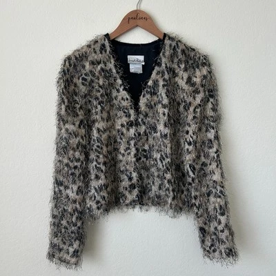 Joseph Ribkoff Jacket Womens 8 Fringe Animal Print Leopard Open Front Chic - Image 1 of 4