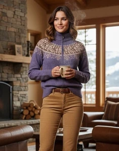 Suéter de esquí de lana de isla justa nórdica vintage Y2KEddie Bauer para mujer S 1/4 cremallera - Imagen 1 de 7