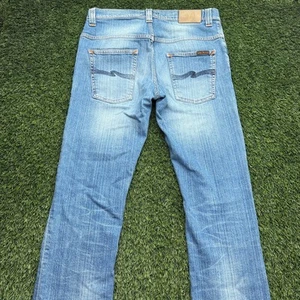 Nudie Slim Jeans Mens 32x34 Blue Denim Light Wash Faded Distressed - Picture 1 of 12