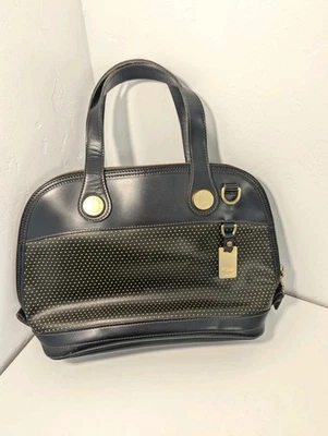 Dooney & Bourke Black Leather Perforated Cabriolet Satchel Handbag Polka Dot  - Image 1 of 4