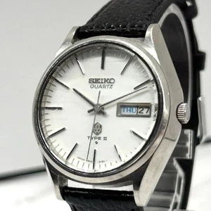 Reloj de cuarzo para hombre SEIKO TYPE II 0903-8110, esfera blanca, correa de cuero negro - Imagen 1 de 10