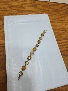 Armband mit Muschelrücken weiß und Bernstein durchsichtige Steine goldfarben signiert  - Bild 1 von 14