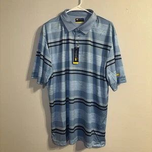 Jack Nicklaus Polo Shirt Mens Sz XL Blue Striped Golf UPF 50 Logo Golfer Stretch - Picture 1 of 16