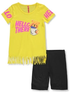 Cute 4 U Girls' 2-Piece Hello Bear Bike Shorts Set Outfit Color: white Size: 4 - Picture 1 of 2