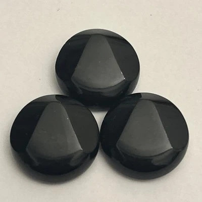 3 Vintage medium size shiny Black Glass Buttons - Image 1 of 4
