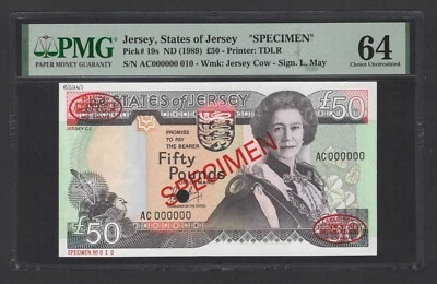 Jersey 50 Pounds ND(1989) P19s "Specimen" Uncirculated Grade 64 - Image 1 of 2
