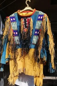 Old Style American Buckskin Buffalo Beaded Fringes Powwow Regalia War Shirt - Picture 1 of 2