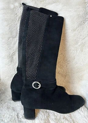 Rockport Mujer Talla 7 Total Motion Negro Gamuza Cuero Tacón Alto Bota Hebilla Foto 1 de 4