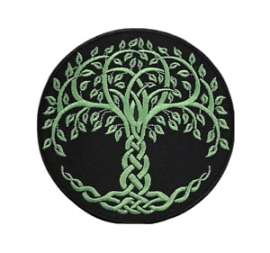 Aufbügeln oder Nähen runder bestickter Aufnäher keltischer nordischer Lebensbaum 9,6 cm