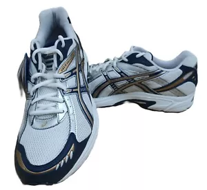 ASICS Gel-Kanbarra 4 Mens 13 White Navy Gold Silver Running Shoes Sneakers T138N - Picture 1 of 13