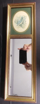 Vintage Ethan Allen Wall Mirror Ilustrated Blue Bird Realistic Framed 21.5x6.5 - Image 1 of 4