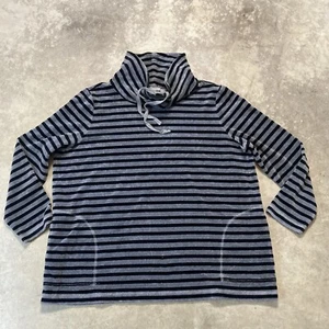 Talbots Sweatshirt Women 2XP Velvet Stripe Funnel Neck Pullover Gray Black - Picture 1 of 9