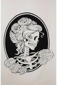 TAPIZ DE CALAVERA Y ROSAS CON CABEZA ARTÍSTICA PARA LA VIDA-30X45 Y 52X80 - Imagen 1 de 1