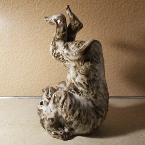 Ceramic Monkey Standing on Head Upside Down White Black  KitSto - Picture 1 of 6