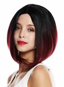 Perücke Damenperücke kurz Bob Longbob Mittelscheitel glatt Ombre Schwarz Rot - Bild 1 von 4