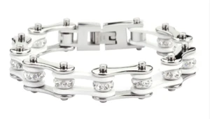 Chrome & White Women's Stainless-Steel Motorcycle Biker Tennis Bracelet 202 - Picture 1 of 1