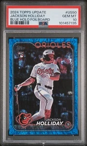 2024 Topps Actualización Jackson Holliday AZUL Holo Foilboard/999 US50 PSA 10 GEMA COMO NUEVO - Imagen 1 de 2
