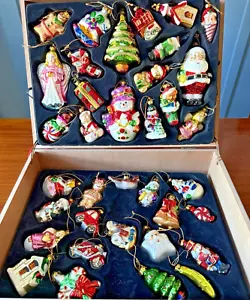 36 Christmas Ornaments Collection Vintage Handblown Handpainted Wood Brass Box - Picture 1 of 24
