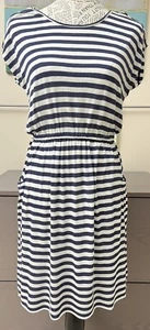 Women’s Bella Bird Lightweight Knit Navy Blue & White Stripes Elastic Waist Med - Picture 1 of 9