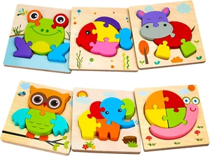 Wooden Animal Puzzles for 1 2 3 Years Old Boys Girls, Toddler Educational Develo - Picture 1 of 12