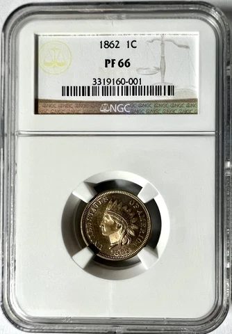 ⭐️VERY RARE⭐️ 1862 1C PF66 NGC Proof Indian Head Penny! Mintage 550! POP 36! Cover