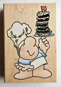 Stampendous ZIGGY Cartoon "Balanced Meal" Chef Hat Big Burger Rubber Stamp GP001 - Picture 1 of 3