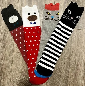 Ear Cat Cartoon Girl Knee Socks Cotton Straight Three-Dimensional 4 Pairs Cotton - Picture 1 of 9