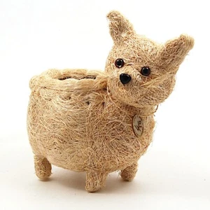 Cat Flower Pot Beige Coco Coir Animal Succulent Plant Holder - Picture 1 of 2
