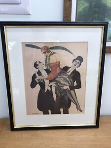 Framed Art Deco Style 1920’s Flapper Girl & Men In Top Hats Illustration Print