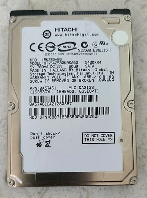 Hitachi 80GB 5400RPM 2.5" SATA Laptop Hard Drive HTS542580K9SA00 - Image 1 of 4