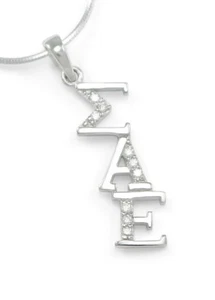 Sigma Alpha Epsilon Sterling Silver Diagonal Pendant with Simulated Diamonds - Picture 1 of 1