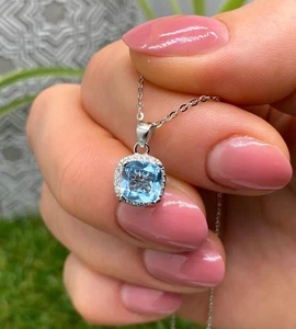 Collar de piedras preciosas de topacio azul cielo natural, plata de ley 925, 18 pulgadas - Imagen 1 de 5