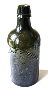 Antique Clarke & White New York Mineral Water Bottle Dark Green Glass ~ Crude - Picture 1 of 8