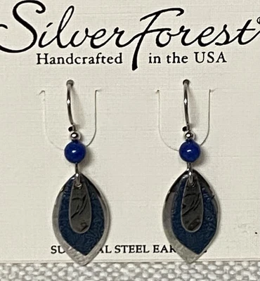 New Silver Forest Sky Blue Silver Earrings Teardrop Dangle Surgical Steel - Image 1 of 4