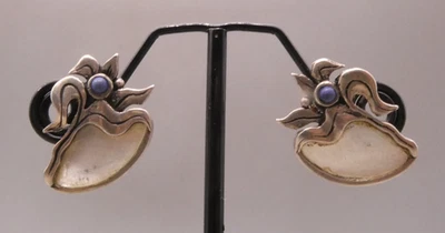 Ohrringe Sterlingsilber 925 aufregende moderne Prachtstücke Lapis Perlmutter - Bild 1 von 4