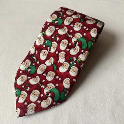 Corbata de seda Claybrooke roja 100 % seda Papá Noel Navidad novedad - Como nueva Foto 1 de 4