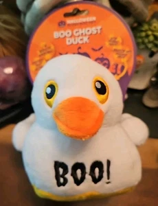 Halloween Plush Dog Toy Boo Ghost Duck Washable Crinkle Squeaker - Picture 1 of 4
