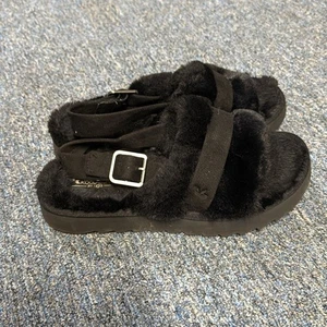 Koolaburra by UGG Black Fuzzy Slide Sandals Women's size 7 - Picture 1 of 5