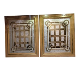 VTG Decorative Mirrors Frosted Glass Wall Mirror Gold Frosted Design Set of 2 - Picture 1 of 6