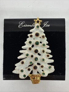VTG Eisenberg Ice White Glitter Red Green Gems Christmas Tree Brooch 2-3/8” - Picture 1 of 9