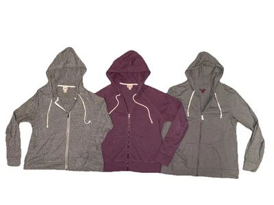 Lote de 3 Mujeres XXL 2XL Sudadera con Capucha Cremallera Completa Mossimo Merona Chaqueta Ligera Usada en Excelente Condición Foto 1 de 4