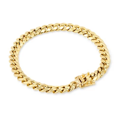 14K Yellow Gold 6.5mm Miami Cuban Link Chain Bracelet Mens Womens 7" 8" 9" - Image 1 of 4